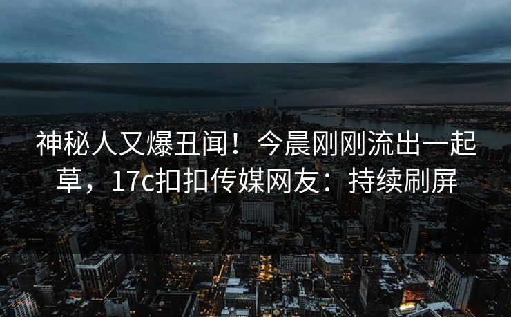 神秘人又爆丑闻！今晨刚刚流出一起草，17c扣扣传媒网友：持续刷屏