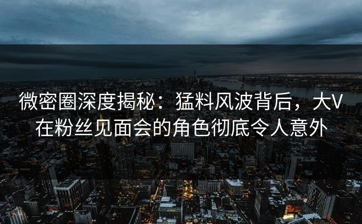 微密圈深度揭秘：猛料风波背后，大V在粉丝见面会的角色彻底令人意外