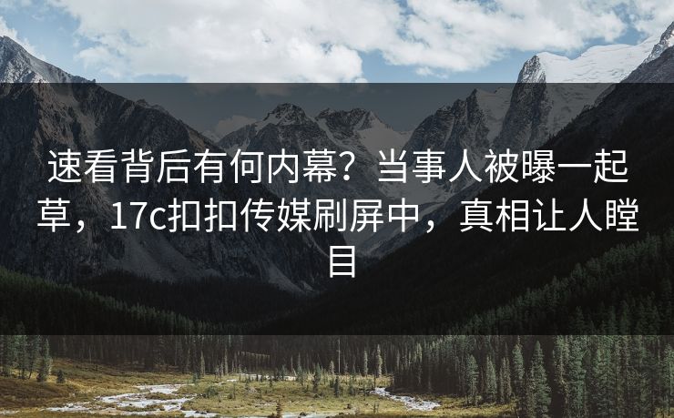 速看背后有何内幕？当事人被曝一起草，17c扣扣传媒刷屏中，真相让人瞠目